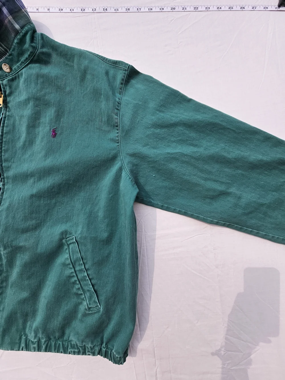 Rare Polo Ralph Lauren Green 100%cotton Zip Jacket XL Flip Collar Made In Canada